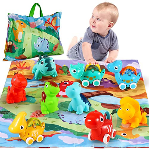 9 PCS Dinosaur Car Toys with Playmat/Storage Bag|1st Birthday Gifts for Toddler Toys Age 1-2|Baby Toys for 1 2 3 Year Old Boy|1 2 Year Old Boy Birthday Gift for Infant Toddlers